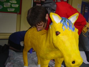 Pony and artist at Netherton C of E Primary School